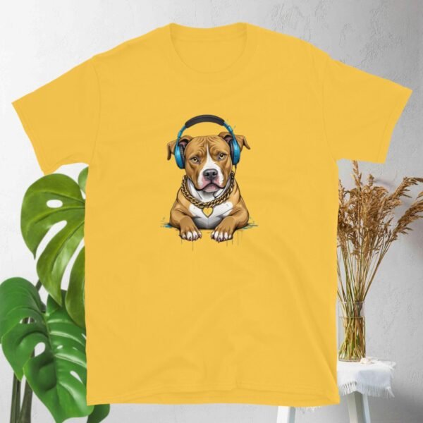 Gold-Chained Pitbull Bumping Beats - Short-Sleeve Unisex T-Shirt