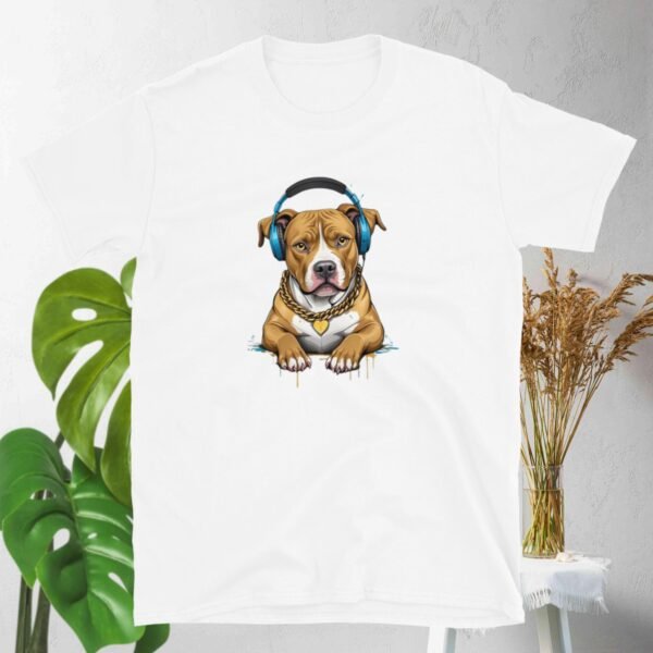 Gold-Chained Pitbull Bumping Beats - Short-Sleeve Unisex T-Shirt