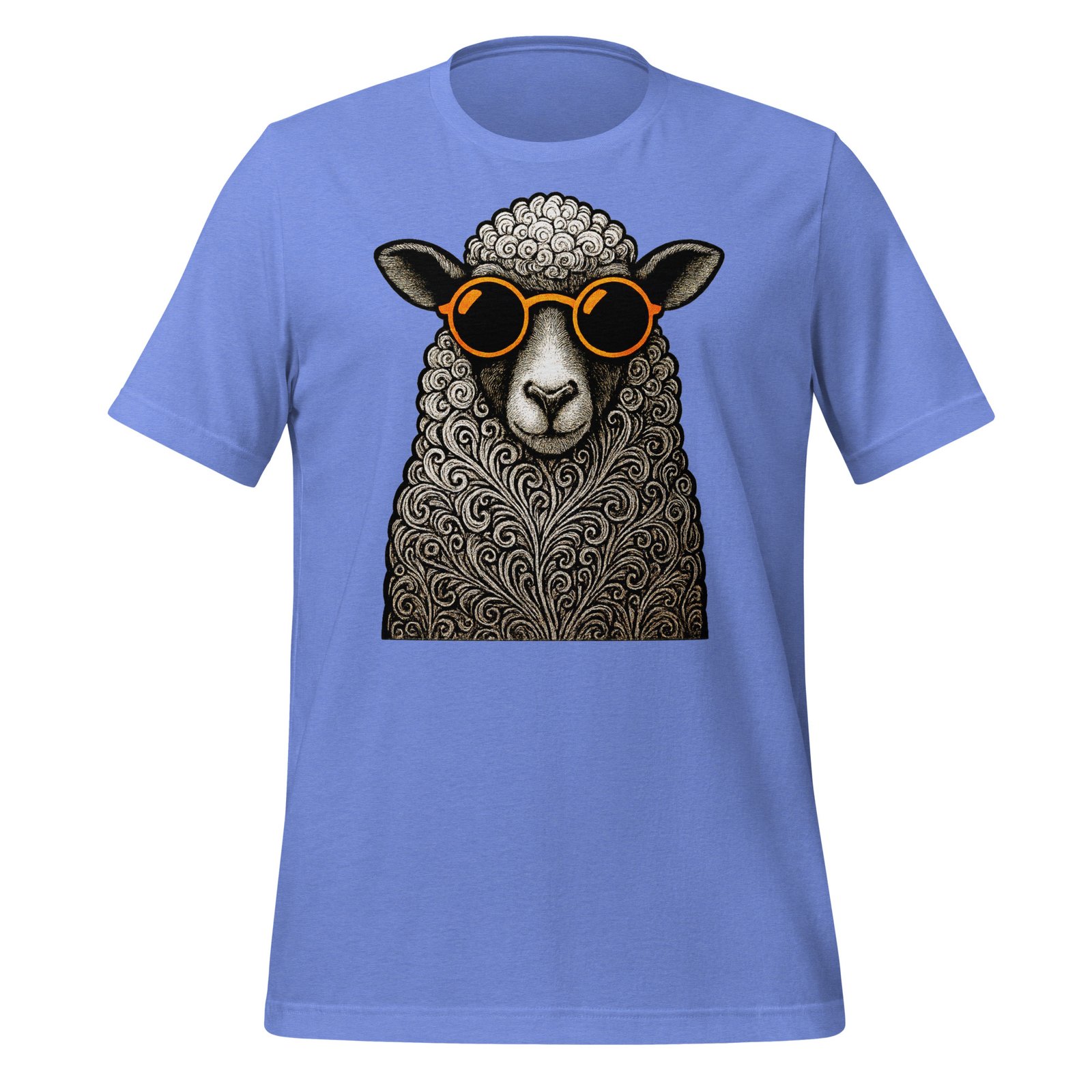 Unisex t-shirt - Cool Sheep with Sunglasses – Funky Swirl Wool Art Design | Bella + Canvas 3001