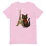 Unisex t-shirt - Parisian Black Cat with Red Scarf – Cute Eiffel Tower Art | Bella + Canvas 3001