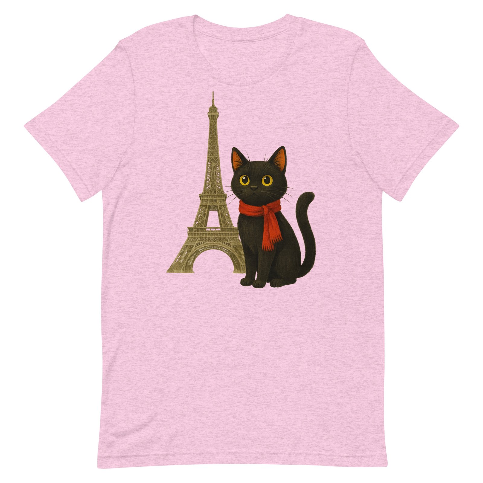 Unisex t-shirt - Parisian Black Cat with Red Scarf – Cute Eiffel Tower Art | Bella + Canvas 3001